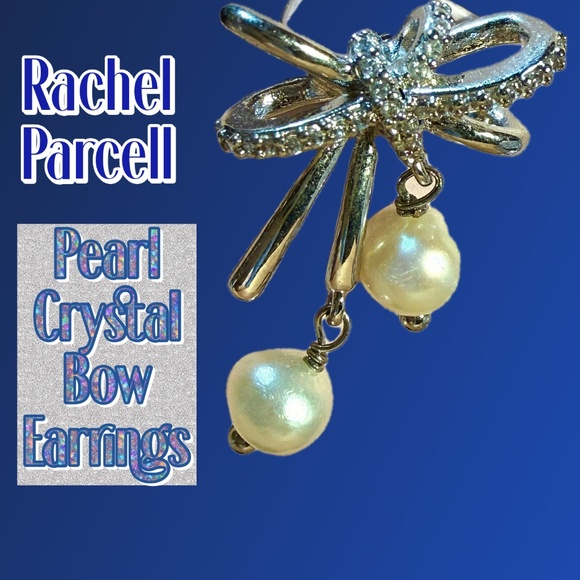Rachel Parcell Designer Earrings ⭐️ NEW Pearl Crystal BOW PIERCED POST-ELEGANT - Picture 5 of 9